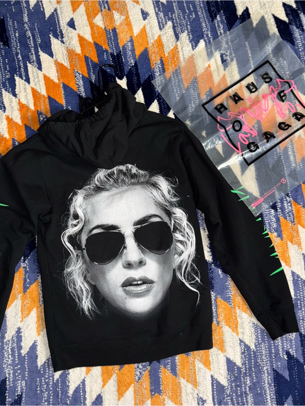 Lady Gaga Sweater Adult XS Black Hoodie Sweatshirt Concert Joanne with bag